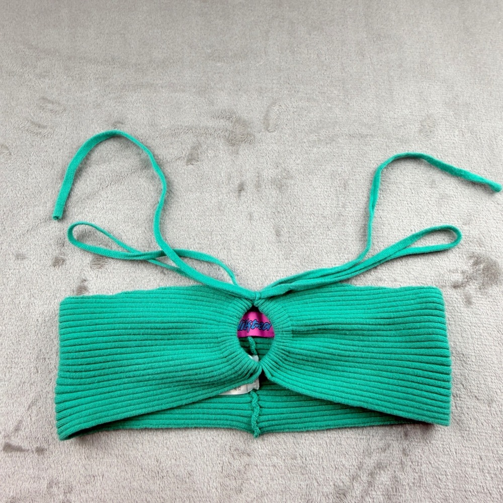 Edikted Teal Green Ribbed Knit Keyhole Halter‎ Bandeau Crop Top Women's XS/S